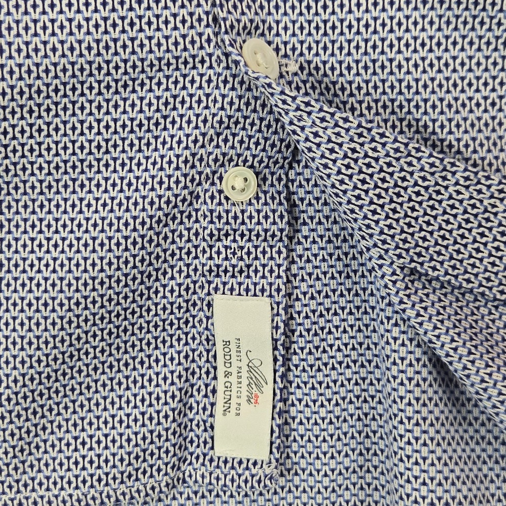 Rodd & Gunn L Italian‎ Cotton Shirt Blue White Geometric Microprint Sports Fit - Picture 7 of 14